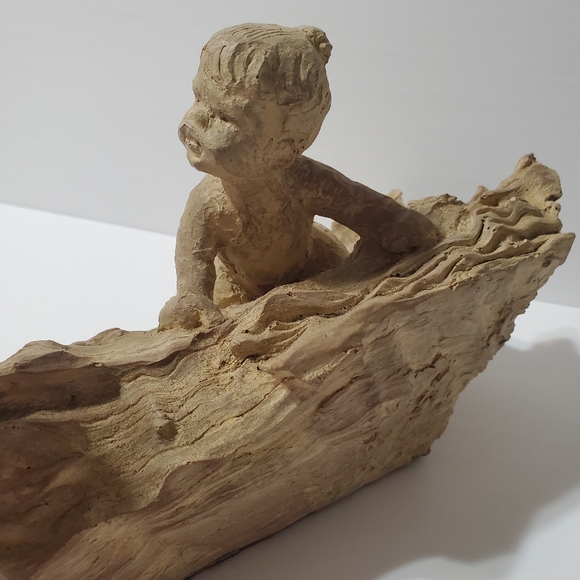 Vintage Haeger Pottery M. Strubel Resin Sculpture 2 Children On A Fallen Tree - Picture 6 of 16